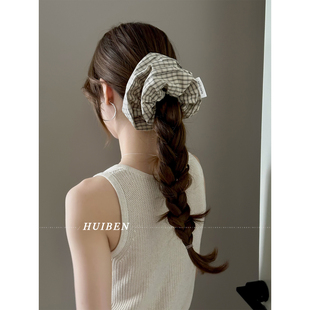 秋分单品~温柔格纹大肠发圈头绳女高弹力极简日常搭配扎马尾发绳