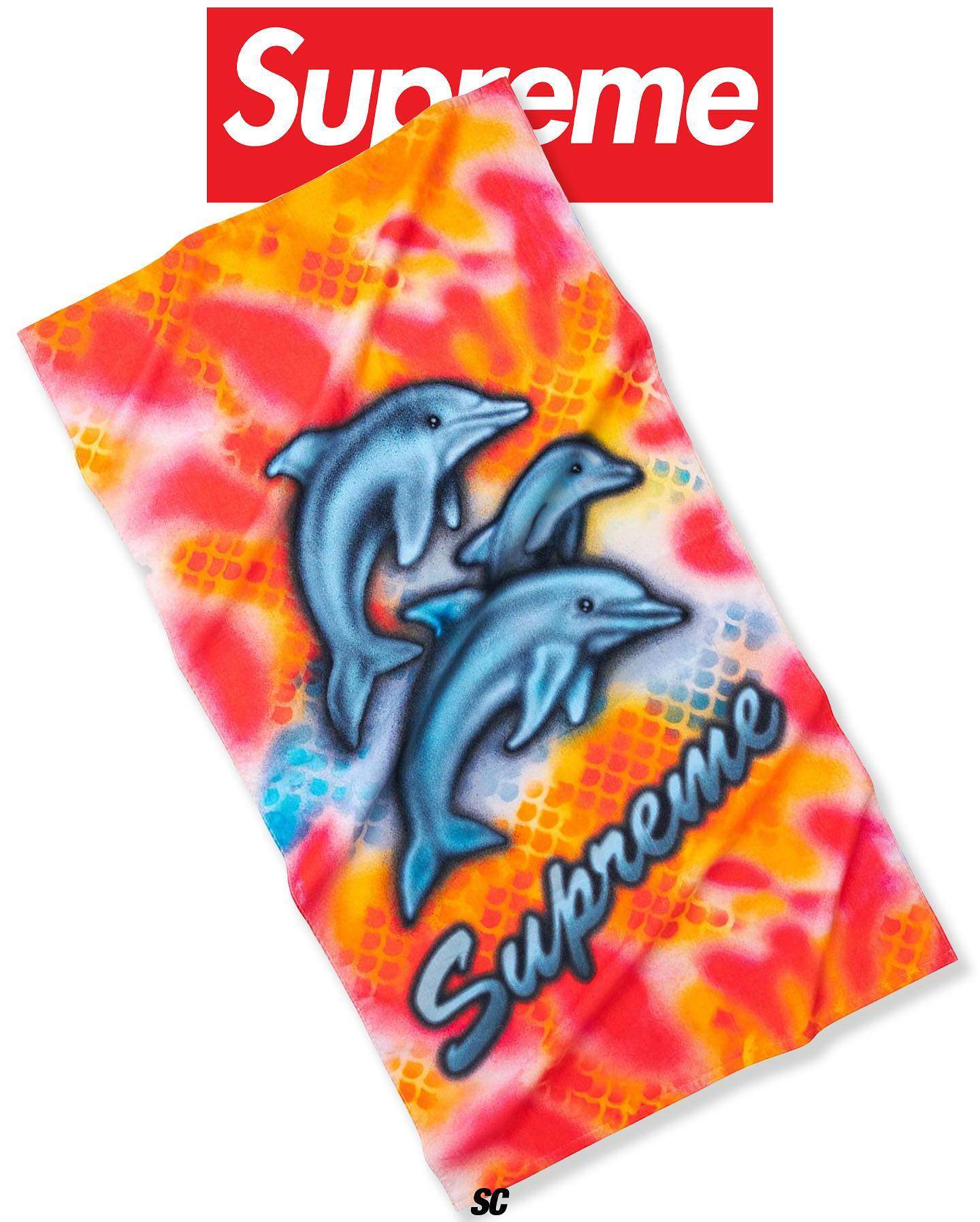 外贸supreme海豚浴巾潮牌男女加厚家用超大纯棉吸水游泳沙滩巾180
