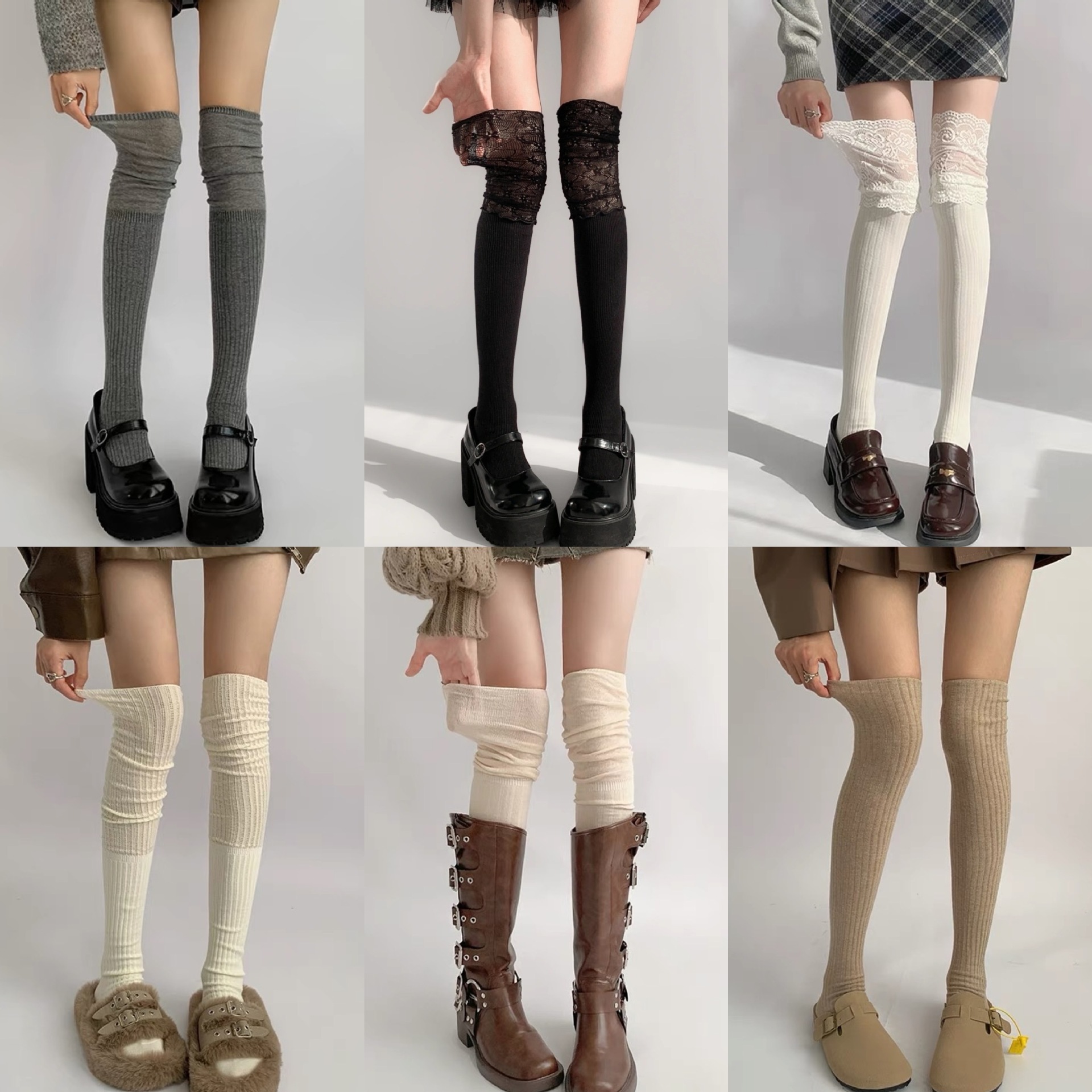 春秋白色堆堆袜JK长筒过膝袜