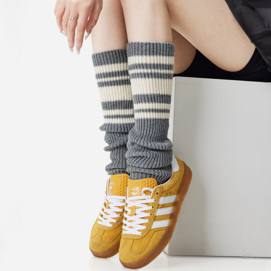 复古撞色条纹堆堆袜套秋冬长筒