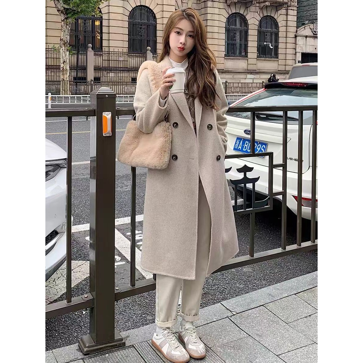 春秋韩版小个子呢子大衣中长款杏色毛呢外套女赫本风高级感冬季潮