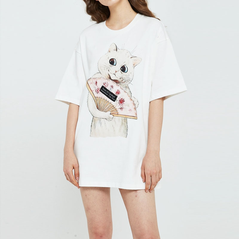 女款全棉短袖猫咪印花T恤Clooouds