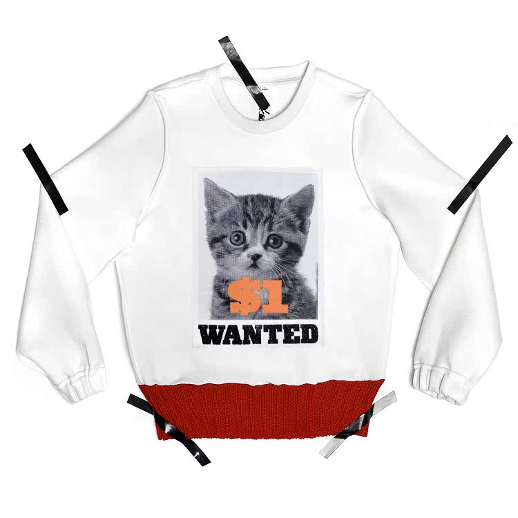 女款全棉印花贴布毛线下摆长袖卫衣Clooouds