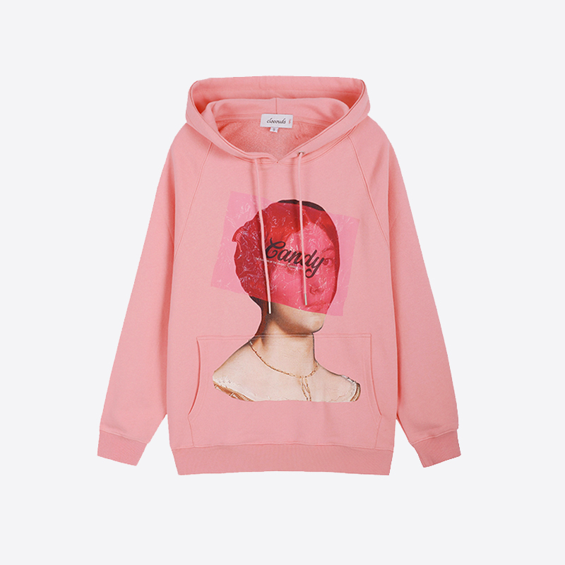 女款粉色Candy宽松长袖连帽中长卫衣CLOOOUDS