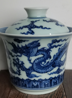 长物居手工陶瓷泡茶器茶碗景德镇瓷器手绘青花瓷茶具盖碗二才杯