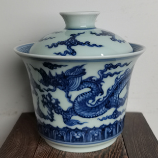 长物居手工陶瓷泡茶器茶碗景德镇瓷器手绘青花瓷茶具盖碗二才杯