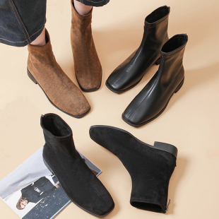 短靴女平底瘦瘦靴马丁靴2025冬季新款后拉链ins踝靴袜靴简约显瘦