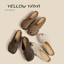 真皮头层牛皮包头露趾平底拖鞋女外穿2025夏季新款防滑休闲懒人