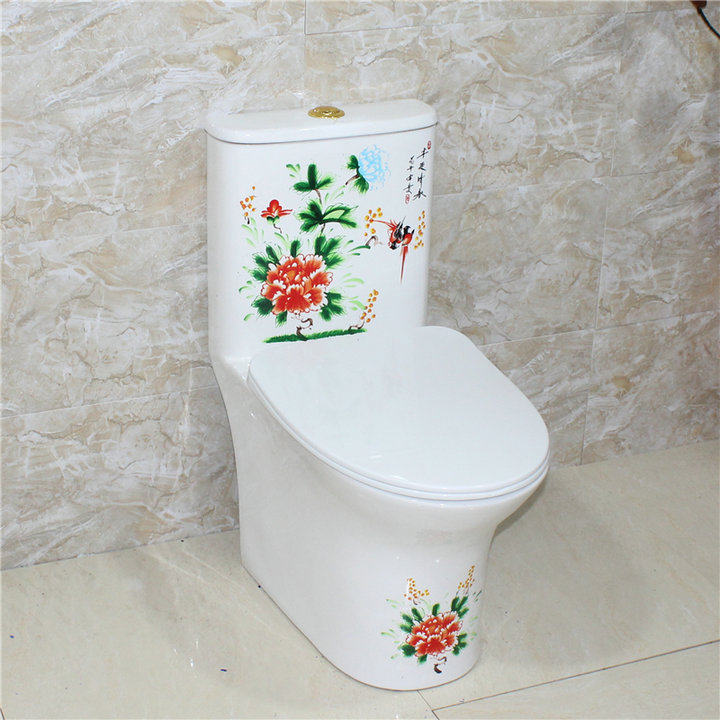 中国风家用彩色马桶超漩虹吸节水抽水座便器青花瓷卫浴大管道坐厕