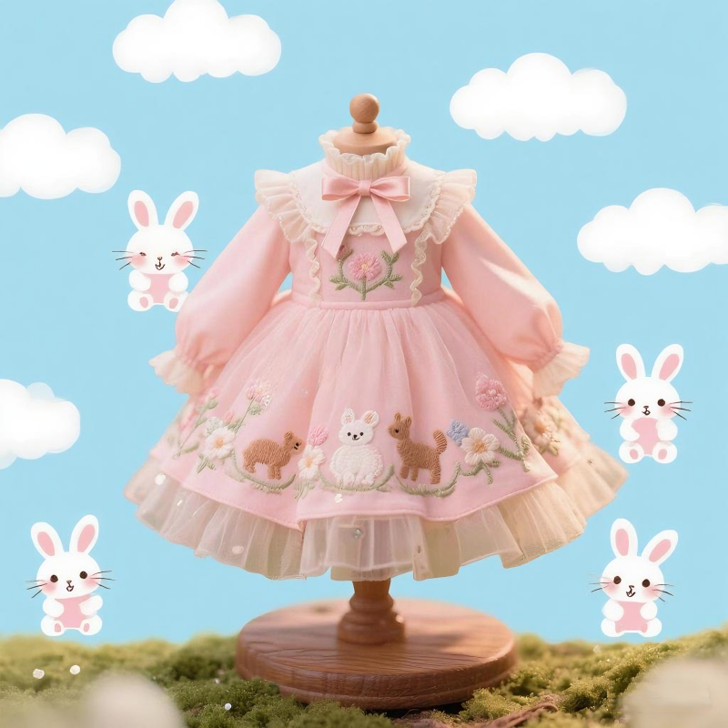 女童周岁生日洋气蓬蓬公主裙宝宝2025秋冬新款洛丽塔刺绣连衣裙潮