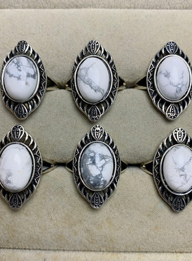 天然白松石戒指男女大戒面白铜托