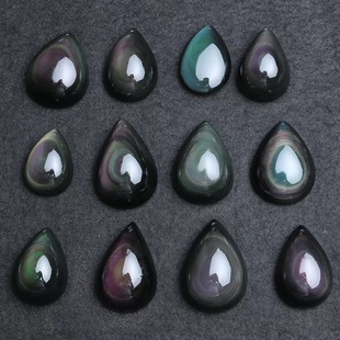 纯天然彩虹眼黑曜石水滴吊坠男士女款黑耀石水滴项坠项链时尚饰品