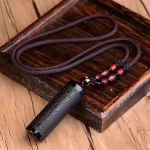 天然黑曜石般若波罗蜜心经圆柱吊坠男黑耀石项链女款水晶挂件饰品