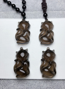 黑曜石媚狐吊坠项链水晶狐狸饰品