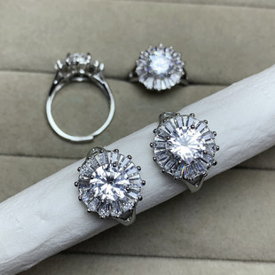 天然白水晶戒指女豪华镶嵌白铜托开口复古日韩简约半宝石时尚饰品