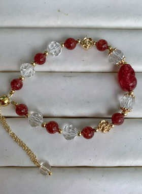 天然草莓晶貔貅设计款手链14K金貔貅抽拉扣饰品手串109号