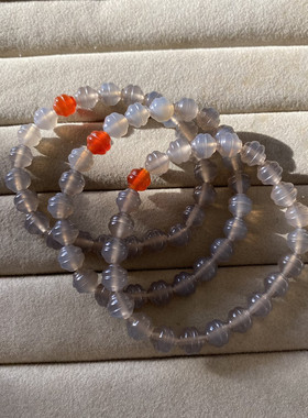 天然灰玛瑙手链8mm搭配红玛瑙