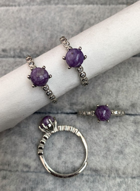 捡漏天然紫龙晶戒指女白铜托