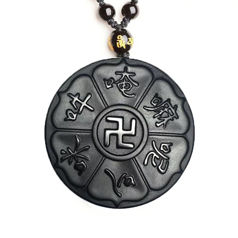 纯天然黑曜石梵文六字真言吊坠男大明咒项坠男女款黑耀石项链饰品