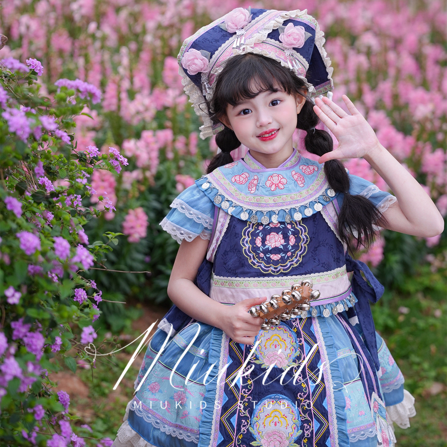 miu妈童品原创设计新款壮族三月三女童壮服重工刺绣套装洛丽塔裙