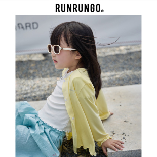 儿童服装 RUNRUNGO 开衫 小清风 女童宽松针织休闲木耳边圆领长袖