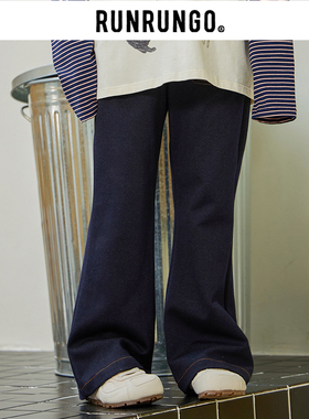 RUNRUNGO水洗牛仔喇叭裤女童春秋季复古休闲百搭儿童外穿微喇长裤