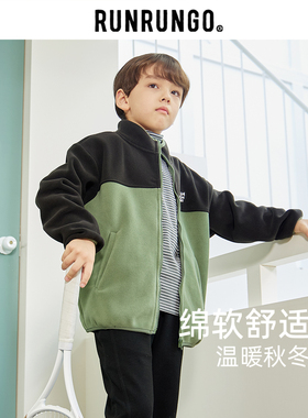 RUNRUNGO撞色奥粒绒外套儿童秋冬季加厚保暖卫衣运动休闲衫男女童