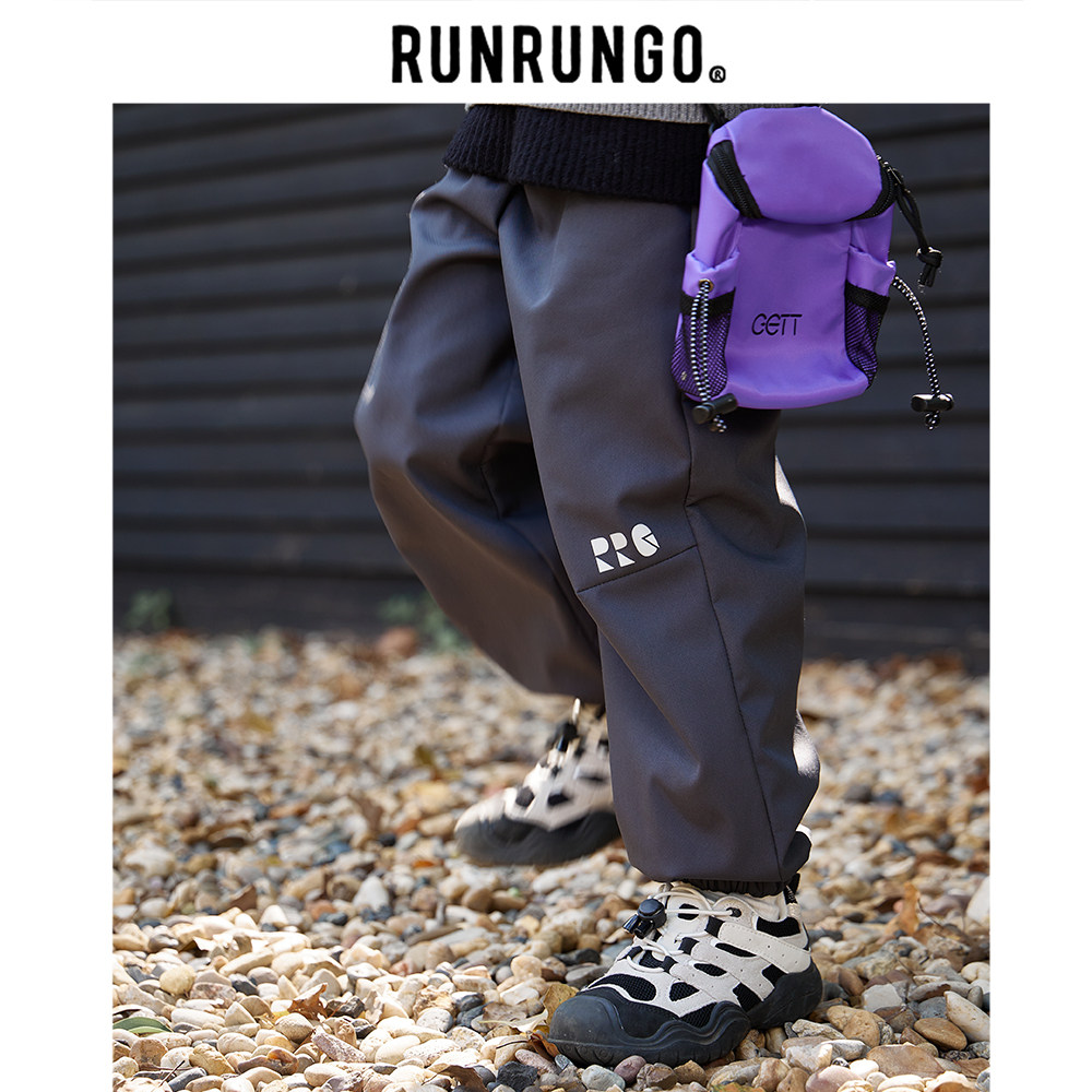 RUNRUNGO户外冲锋裤儿童运动三防男女秋冬款直筒休闲宽松加绒加厚