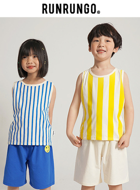 RUNRUNGO儿童条纹背心夏季2025新款简约纯棉休闲洋气无袖t恤