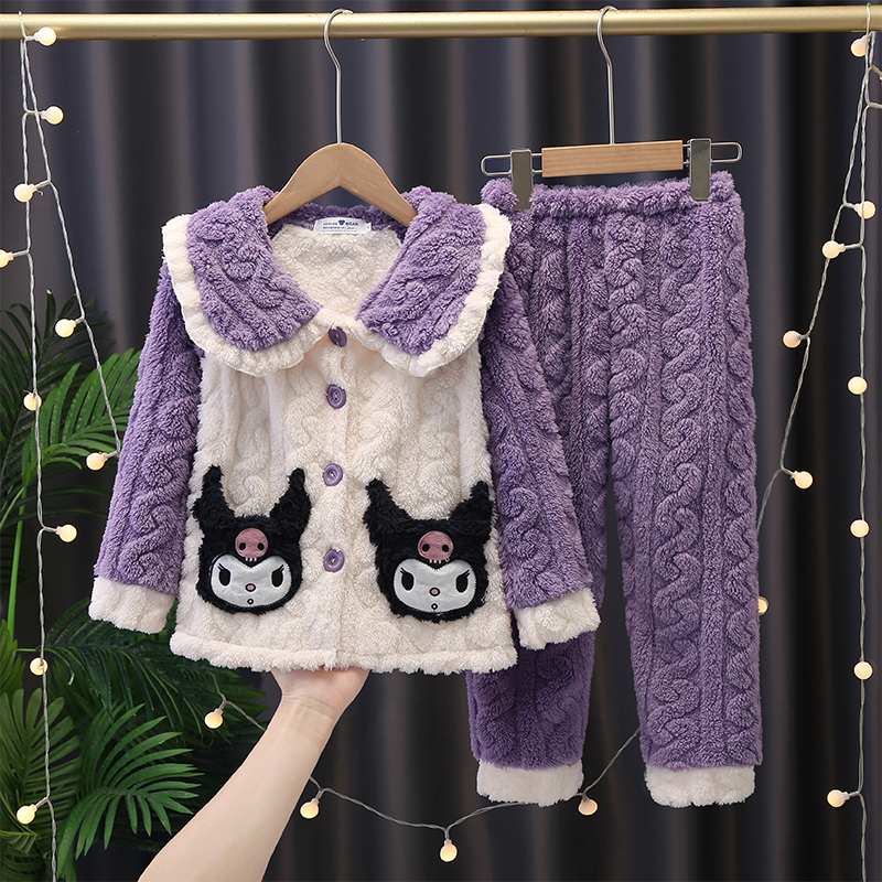 2025新款睡衣女童秋冬季珊瑚绒加绒加厚款儿童小女孩法兰绒家居服