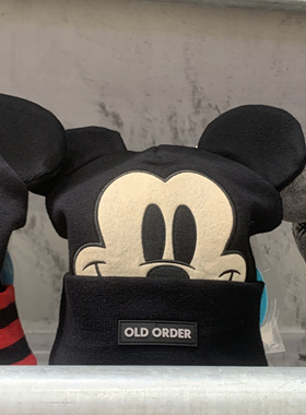 正品OldOrder迪士尼米奇联名针织帽 包头针织帽 黑色米奇可爱甜美