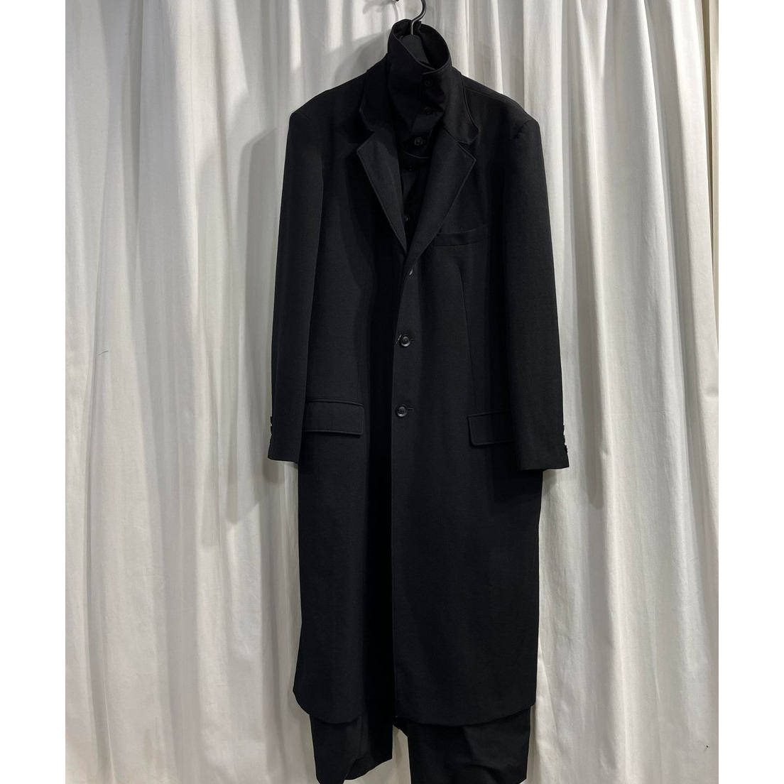 yoji ooak极简风黑色风衣男中长款单排扣翻领外套