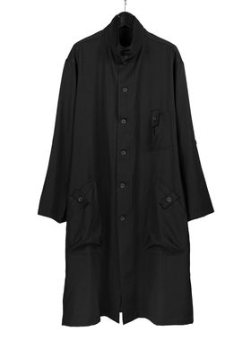 yoji ooak复古风黑色长款风衣男宽松立领纽扣外套