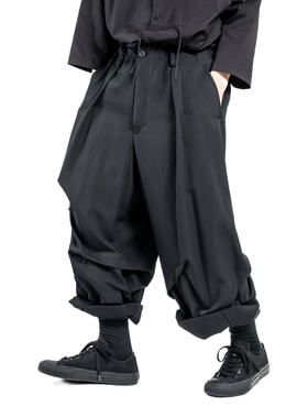 yoji ooak山本风设计感宽松阔腿裤男黑色九分裤休闲裤