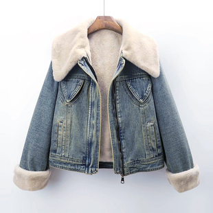 小个子上衣夹克 韩系仿水貂毛加厚加绒牛仔外套女短款 2025冬季 新款