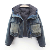 2025秋冬新款 流行羽绒内胆轻薄加绒牛仔外套女短款 两面穿上衣夹克