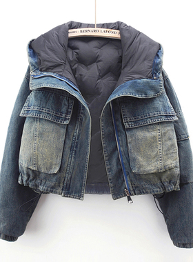 2025秋冬新款流行羽绒内胆轻薄加绒牛仔外套女短款两面穿上衣夹克