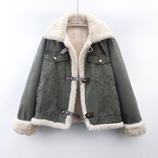 2025秋冬新款时尚牛仔外套女加绒加厚保暖毛毛宽松机车夹克上衣潮