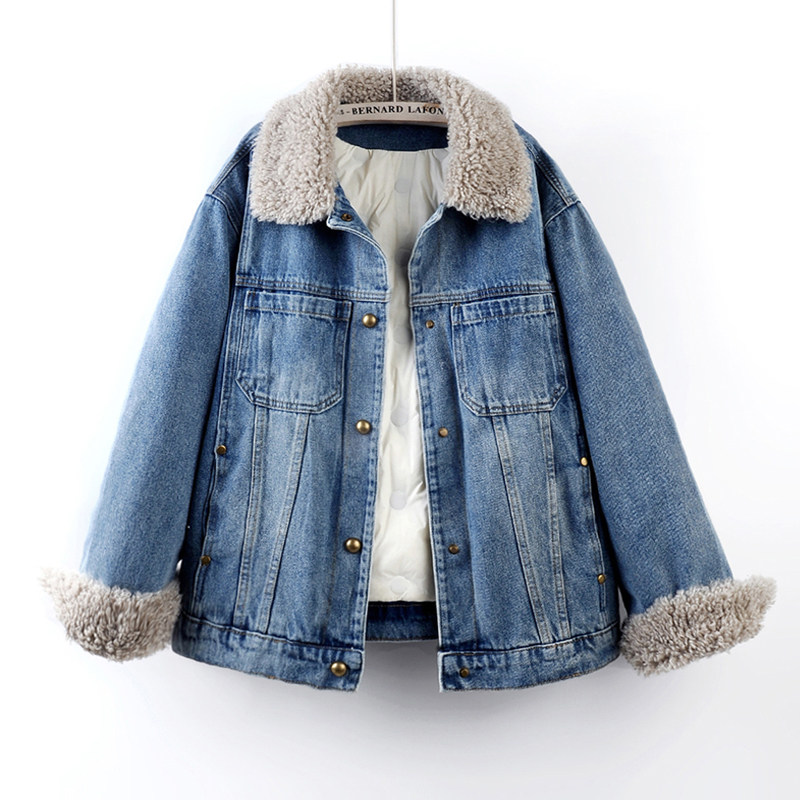 2025冬季新款港风休闲羽绒内胆加绒加厚牛仔外套女宽松保暖上衣潮