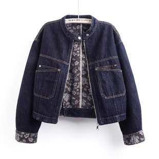 印花牛仔外套女短款 复古时尚 圆领拉链夹克宽松上衣潮 新款 2026春季