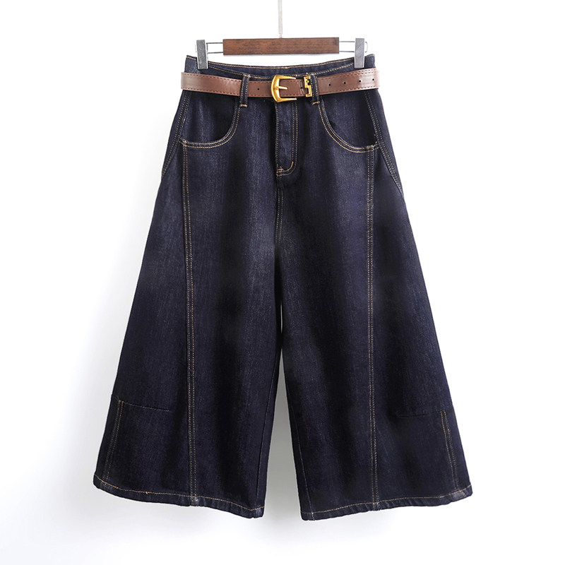 2025春秋新款时尚百搭腰带高腰显瘦七分直筒阔腿牛仔裤女宽松休闲