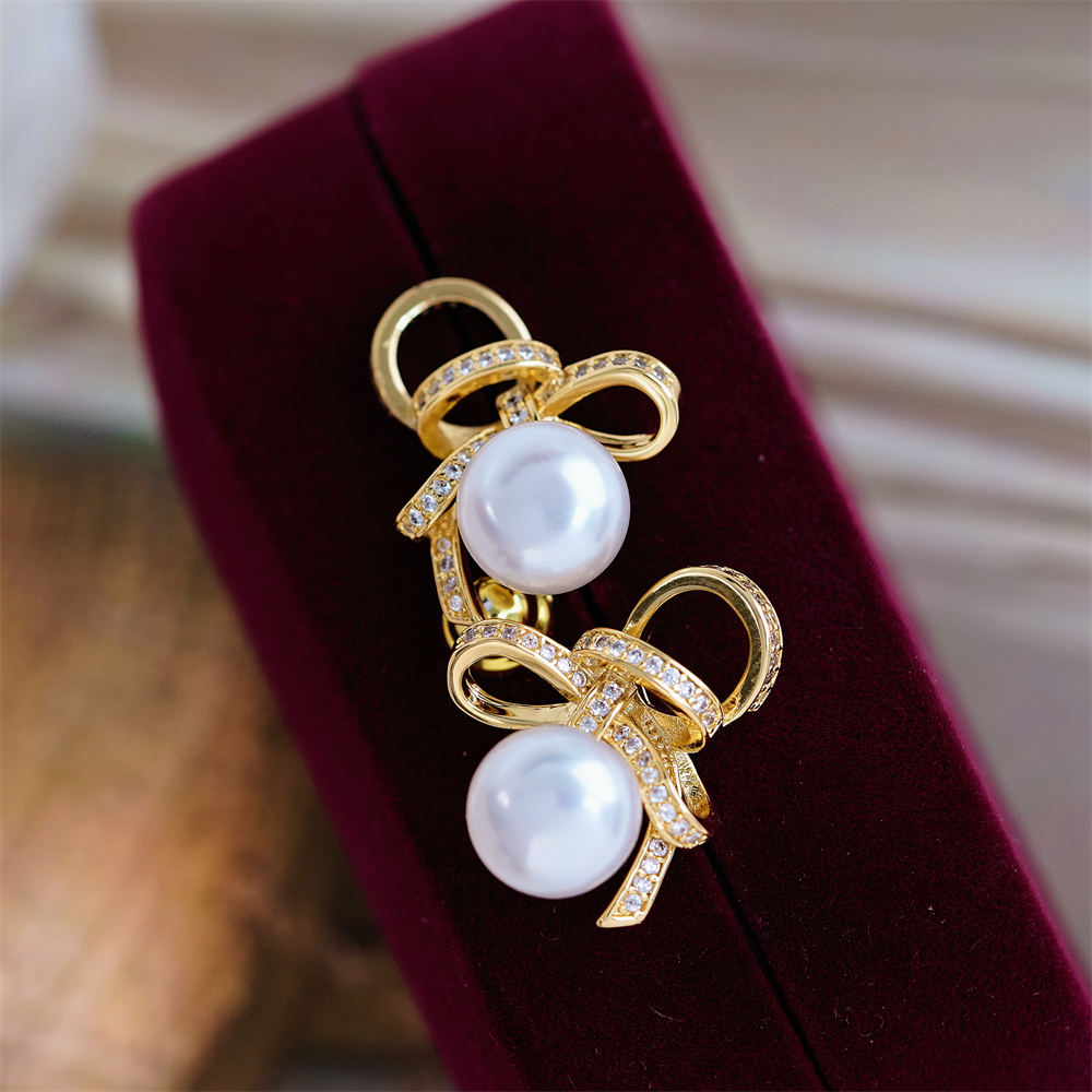 珍珠配件M家丝带蝴蝶结耳钉耳饰