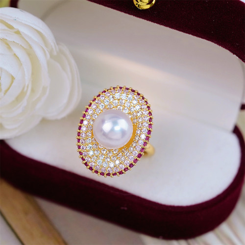 珍珠配件分色满锆石闪耀戒指