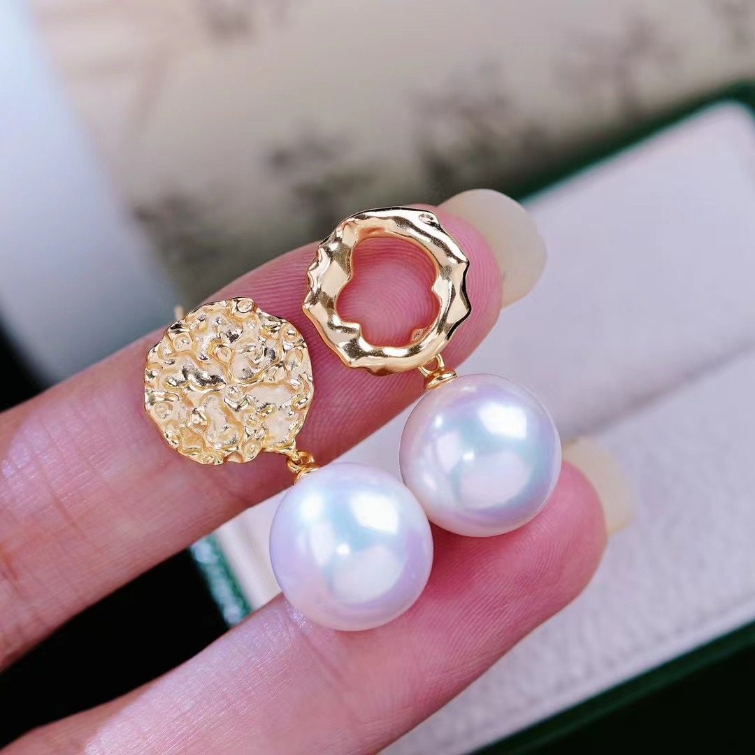 DIY珍珠配件 铜镀金不对称设计褶皱纹理S925银耳针耳钉半成品