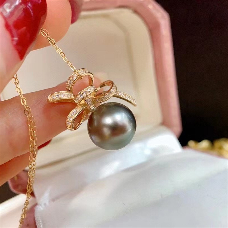 diy珍珠包金立体项坠半成品丝带