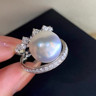 DIY珍珠配件 18K包金铜厚镀金双排优雅高级感开口戒指半成品空托