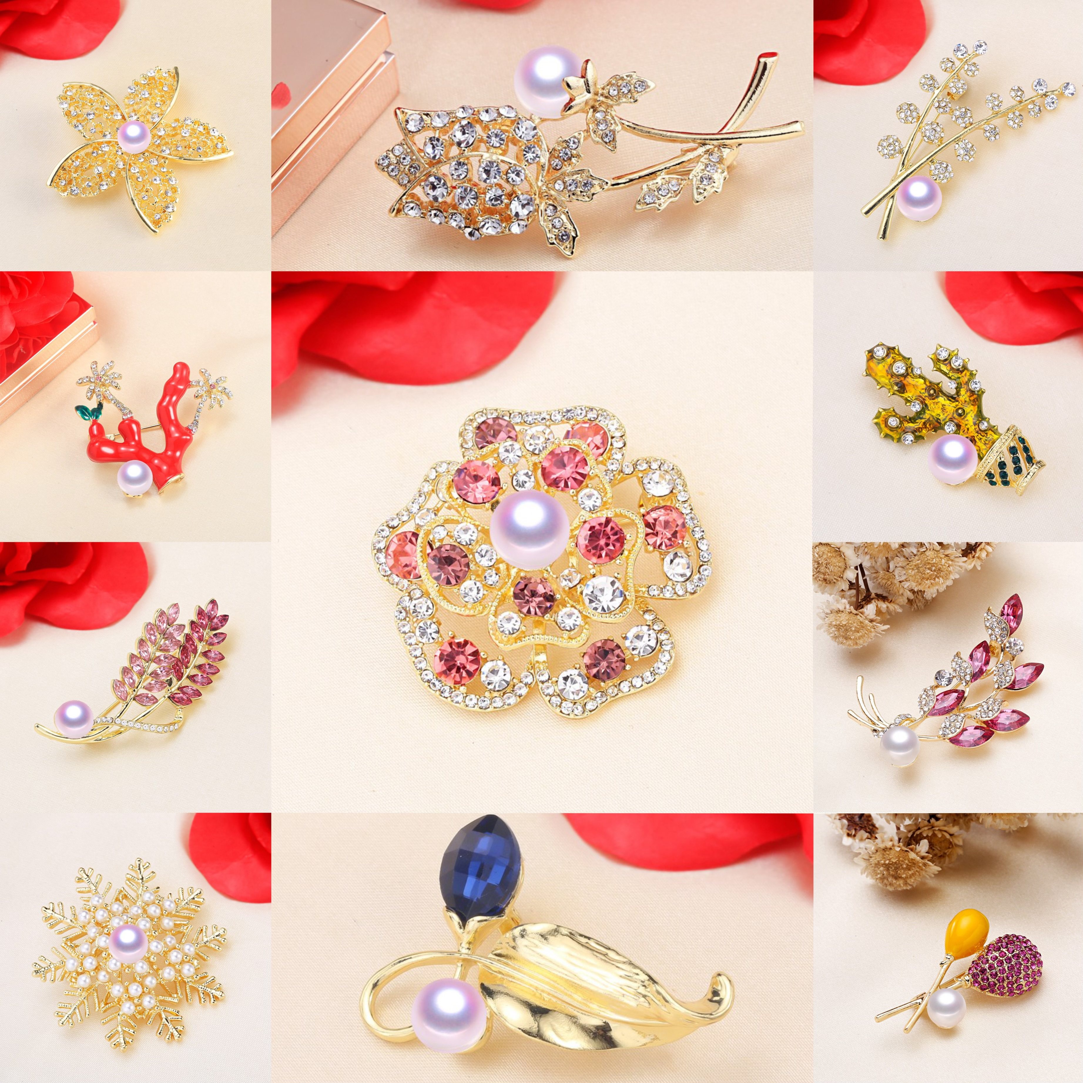 DIY珍珠配件 合金厚镀金韩版花卉别针胸针胸花半成品 集合链接8