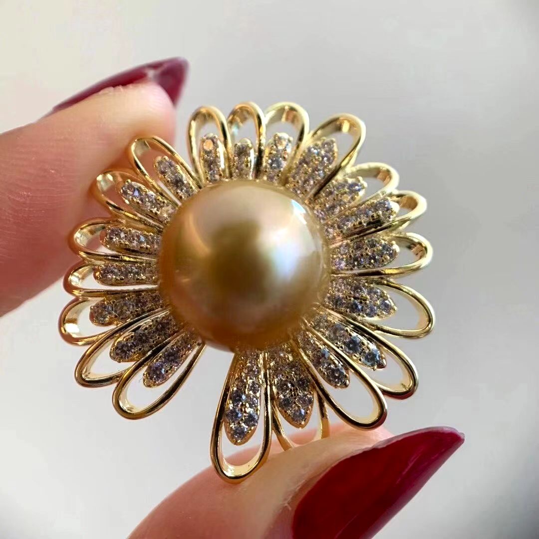 DIY珍珠配件 韩版唯美雏菊铜镀金微镶锆石胸针胸花半成品空托配饰