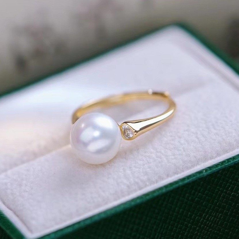 DIY珍珠配件 铜镀金精致简约爱心锆石戒指半成品 金色银色