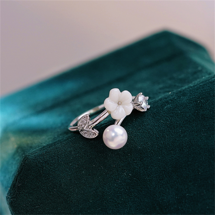 贝壳花开口戒指珍珠配件